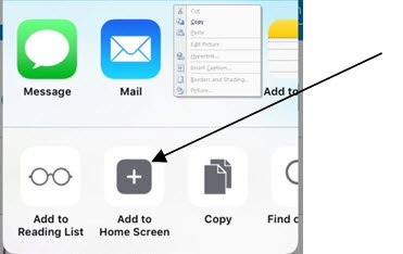 Screenshot of adding to home screen on IOS
