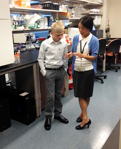 Jackson Radandt and Aoy Tomita-Mitchell, PhD, a professor at the Medical College of Wisconsin, Herma Heart Institute Children's Wisconsin