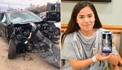 Children's Wisconsin patient, Katrina side by side the crash to what the spine result injury was.