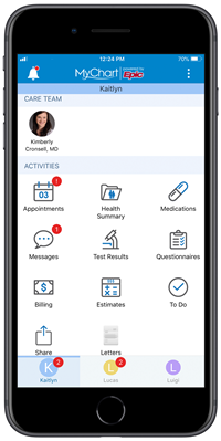 MyChart landing screen
