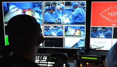 View from the control room during the live 3-D broadcast of a child’s heart surgery