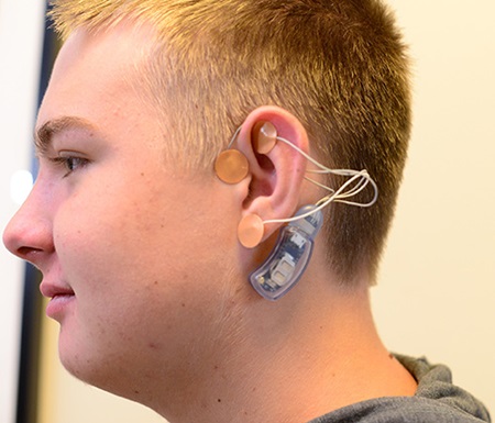 Dylan at Children's Wisconsin with his Neurostimulation device